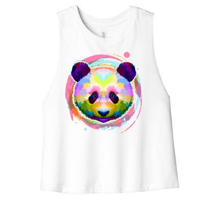 Colorful Painted Abstract Panda Face Women's Racerback Cropped Tank