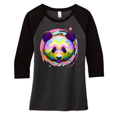 Colorful Painted Abstract Panda Face Women's Tri-Blend 3/4-Sleeve Raglan Shirt