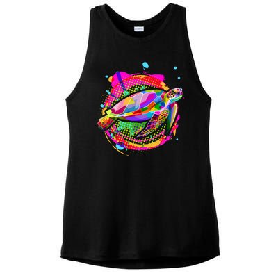 Colorful Painted Abstract Sea Turtle Ladies PosiCharge Tri-Blend Wicking Tank