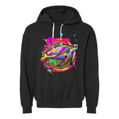 Colorful Painted Abstract Sea Turtle Garment-Dyed Fleece Hoodie