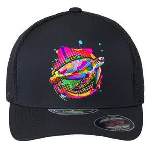 Colorful Painted Abstract Sea Turtle Flexfit Unipanel Trucker Cap