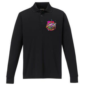 Colorful Painted Abstract Sea Turtle Performance Long Sleeve Polo