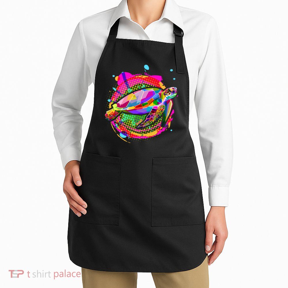Colorful Painted Abstract Sea Turtle Apron