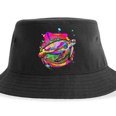 Colorful Painted Abstract Sea Turtle Sustainable Bucket Hat