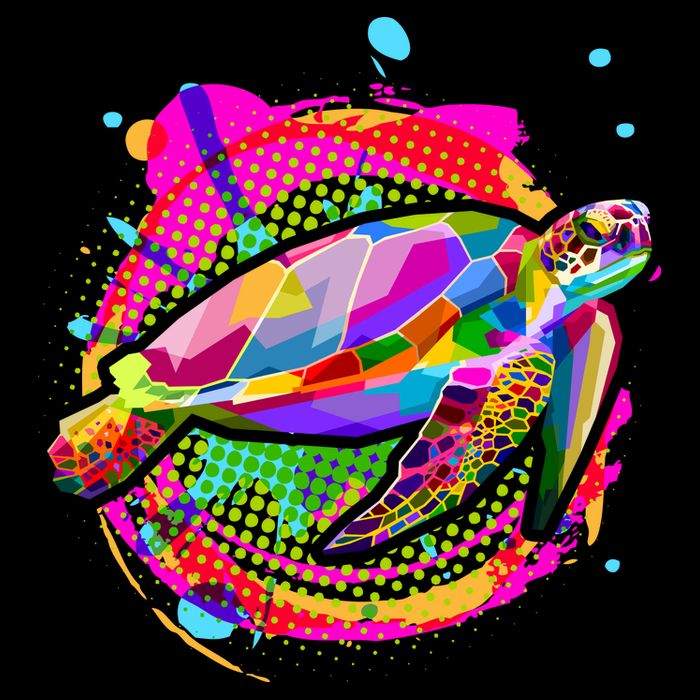 Colorful Painted Abstract Sea Turtle Button