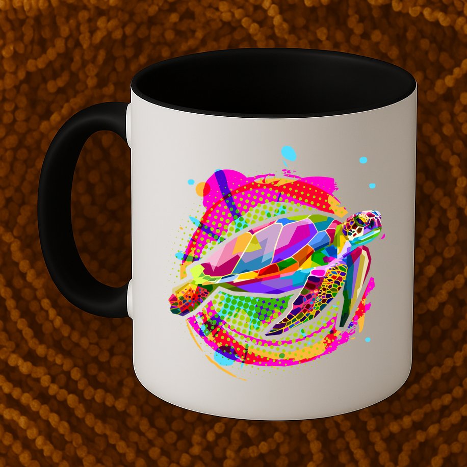 Colorful Painted Abstract Sea Turtle Mug