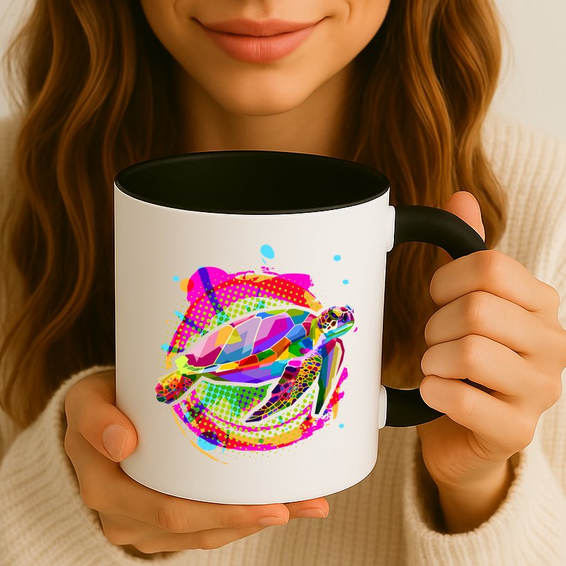 Colorful Painted Abstract Sea Turtle Mug