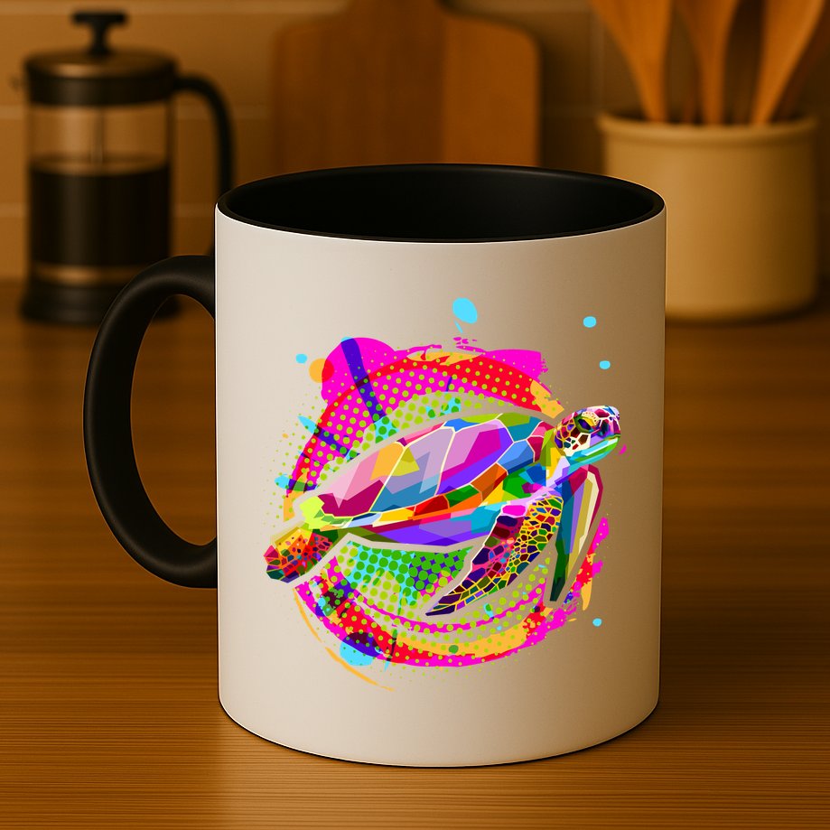 Colorful Painted Abstract Sea Turtle Mug