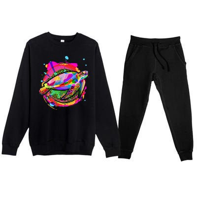 Colorful Painted Abstract Sea Turtle Premium Crewneck Sweatsuit Set