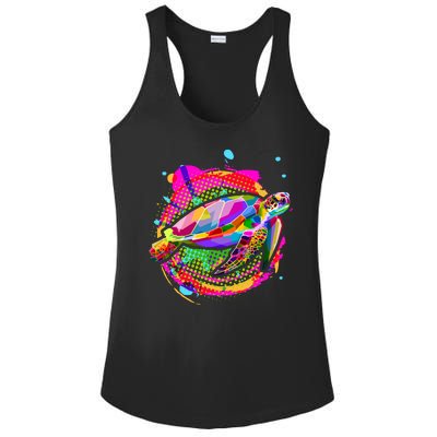 Colorful Painted Abstract Sea Turtle Ladies PosiCharge Competitor Racerback Tank