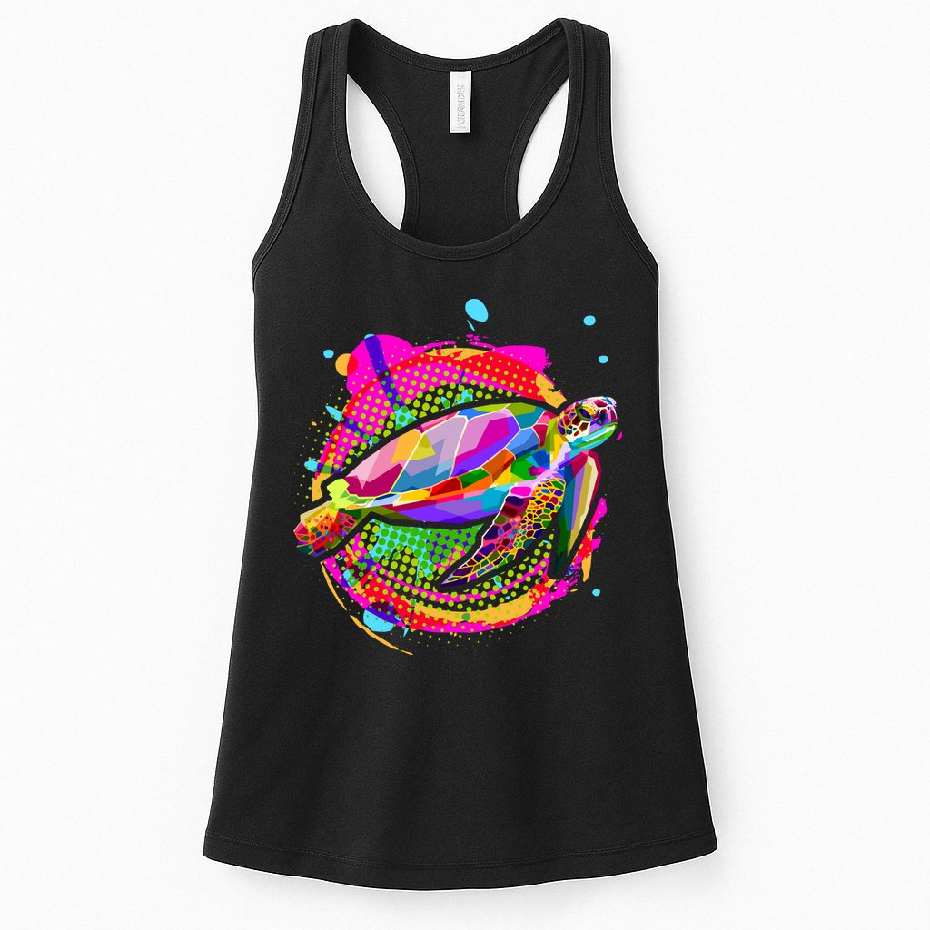 Colorful Painted Abstract Sea Turtle Womens Tank Top