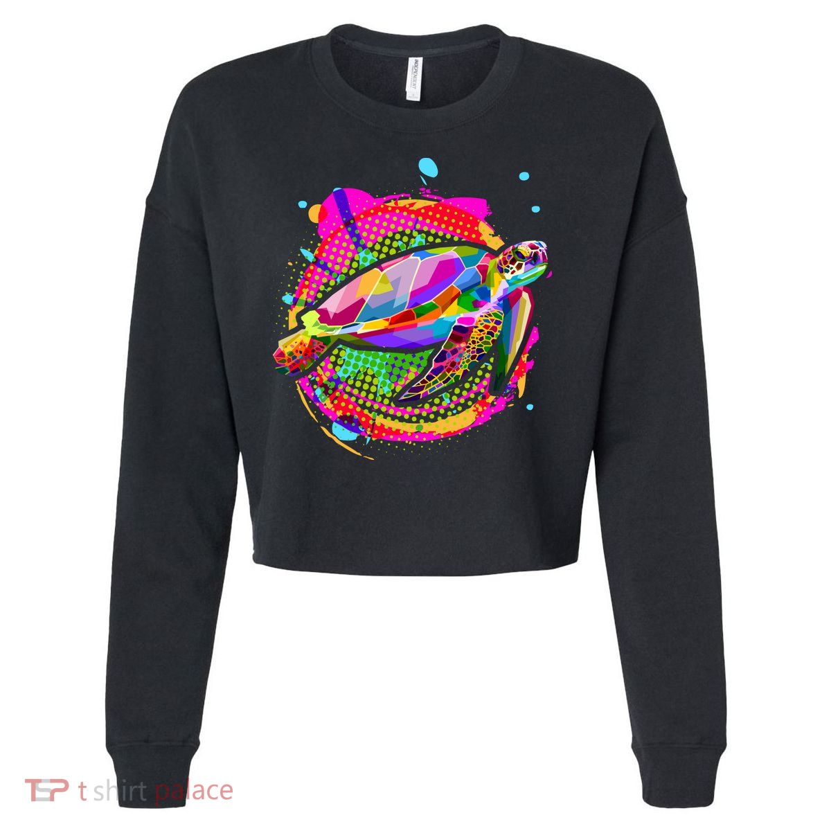 Colorful Painted Abstract Sea Turtle Cropped Pullover Crew