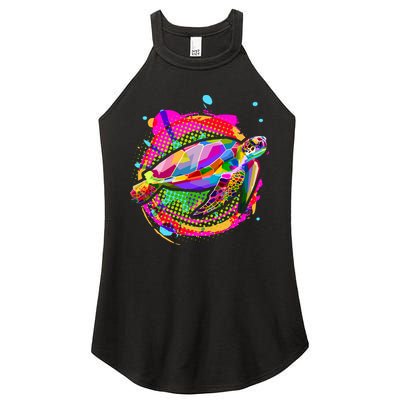 Colorful Painted Abstract Sea Turtle Women's Perfect Tri Rocker Tank