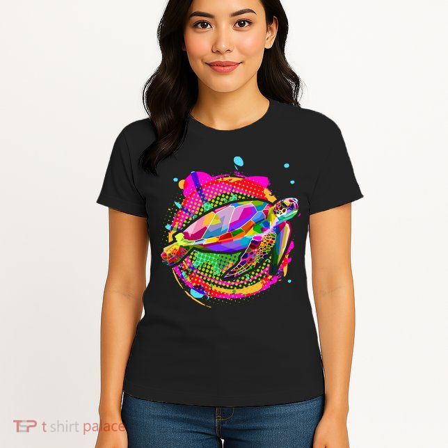 Colorful Painted Abstract Sea Turtle Womens T-Shirt