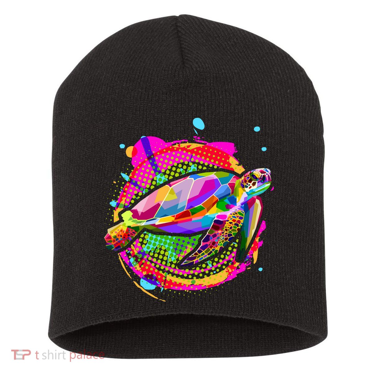 Colorful Painted Abstract Sea Turtle Short Acrylic Beanie