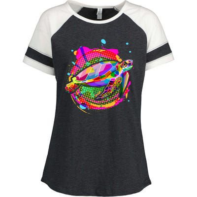 Colorful Painted Abstract Sea Turtle Enza Ladies Jersey Colorblock Tee