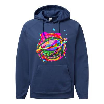 Colorful Painted Abstract Sea Turtle Performance Fleece Hoodie