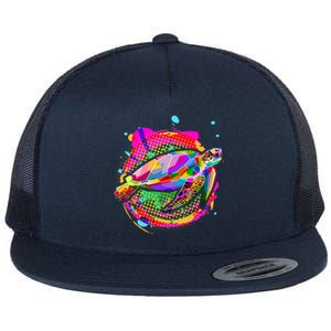 Colorful Painted Abstract Sea Turtle Flat Bill Trucker Hat