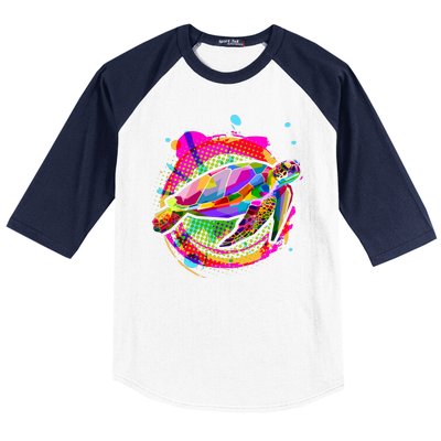 Colorful Painted Abstract Sea Turtle Baseball Sleeve Shirt