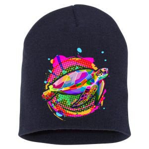 Colorful Painted Abstract Sea Turtle Short Acrylic Beanie