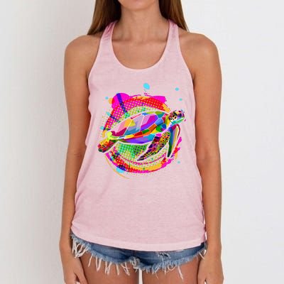 Colorful Painted Abstract Sea Turtle Women's Knotted Racerback Tank