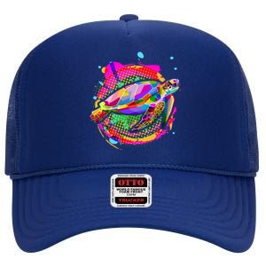 Colorful Painted Abstract Sea Turtle High Crown Mesh Back Trucker Hat