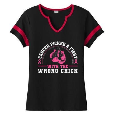 Cancer Picked A Fight With The Wrong Chick Breast Cancer Ladies Halftime Notch Neck Tee