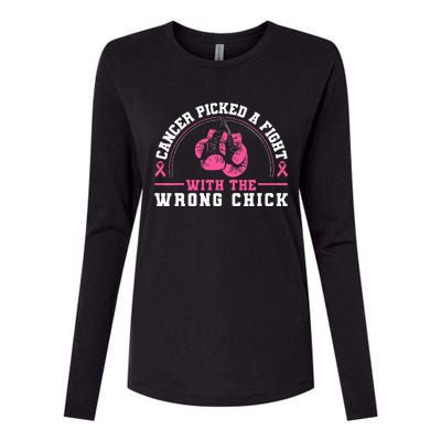 Cancer Picked A Fight With The Wrong Chick Breast Cancer Womens Cotton Relaxed Long Sleeve T-Shirt