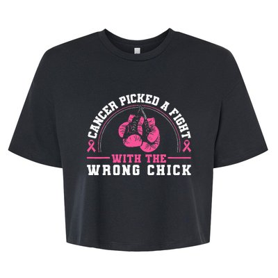 Cancer Picked A Fight With The Wrong Chick Breast Cancer Bella+Canvas Jersey Crop Tee