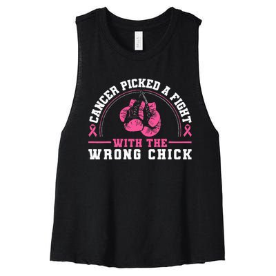 Cancer Picked A Fight With The Wrong Chick Breast Cancer Women's Racerback Cropped Tank