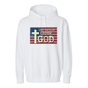 Christian Patriotic American Flag Gift One Nation Under God Cool Gift Garment-Dyed Fleece Hoodie