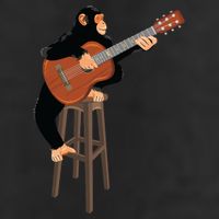 Chimpanzee Playing Acoustic Guitar. Funny Monkey 7 Panel Mesh Trucker Snapback Hat