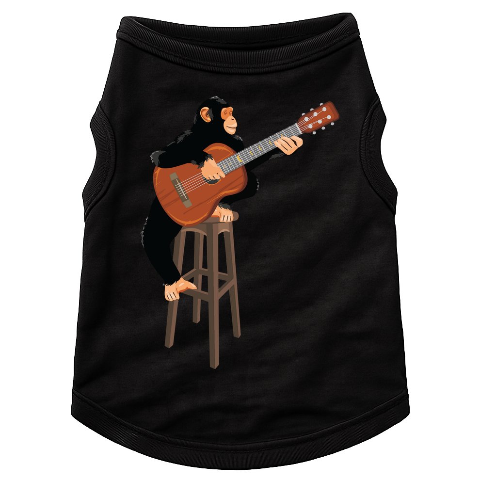 Chimpanzee Playing Acoustic Guitar. Funny Monkey Doggie Tank