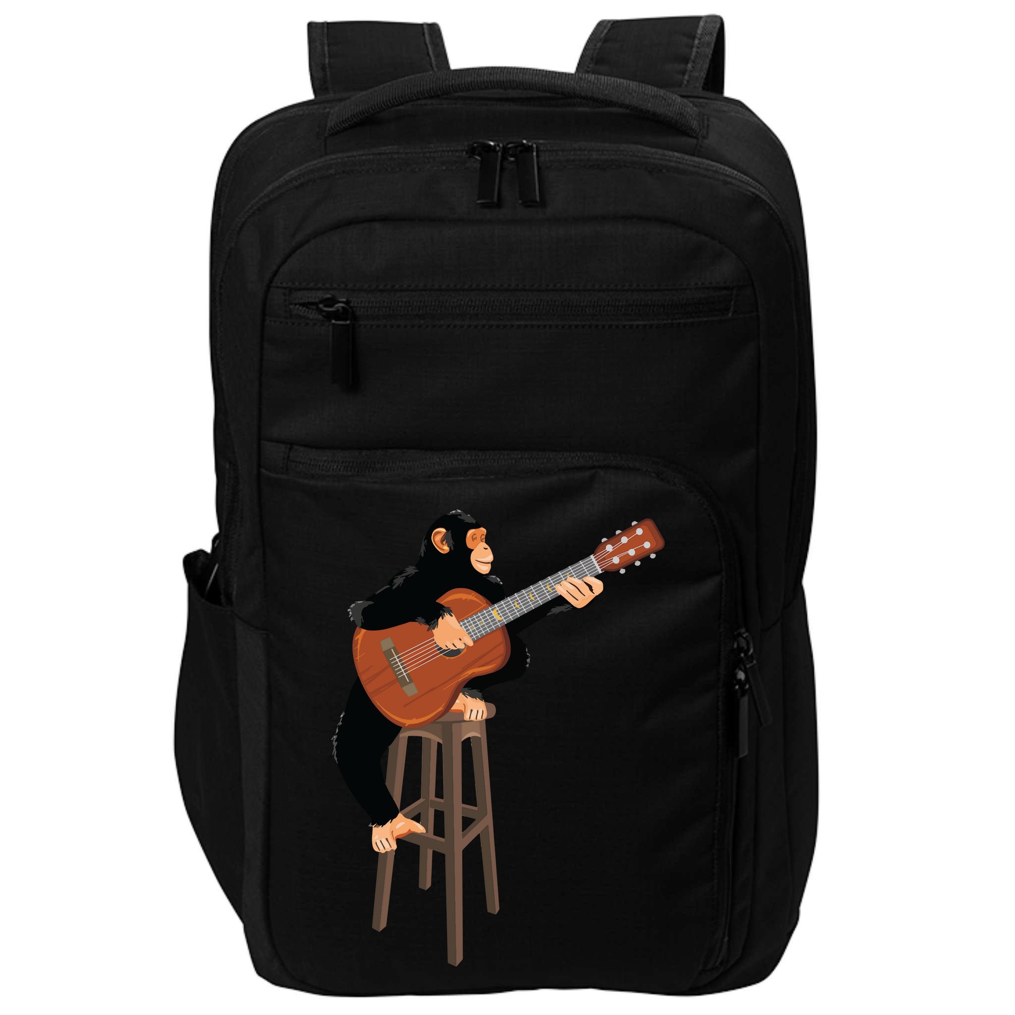 Chimpanzee Playing Acoustic Guitar. Funny Monkey Impact Tech Backpack