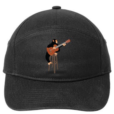 Chimpanzee Playing Acoustic Guitar. Funny Monkey 7-Panel Snapback Hat