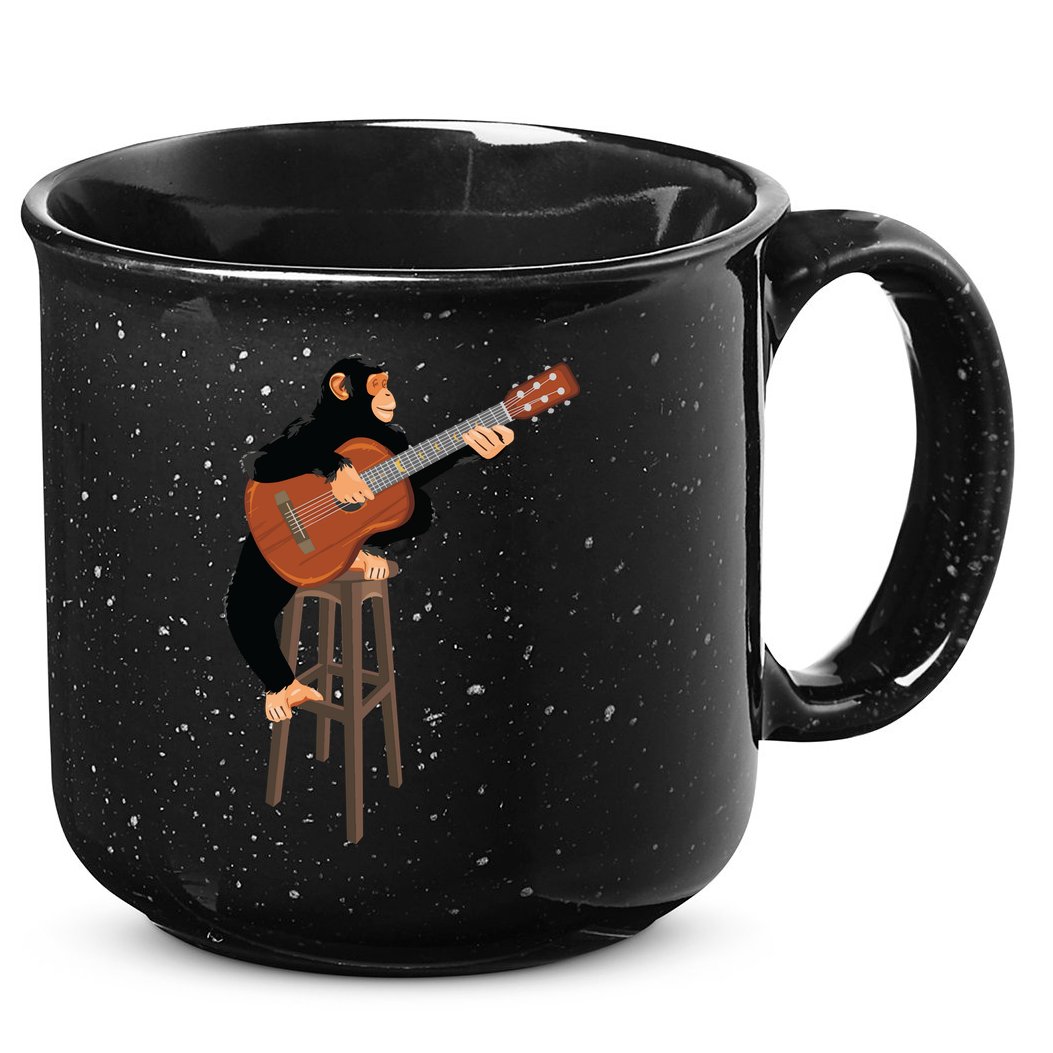 Chimpanzee Playing Acoustic Guitar. Funny Monkey 15oz Campfire Ceramic Mug