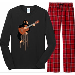 Chimpanzee Playing Acoustic Guitar. Funny Monkey Long Sleeve Pajama Set