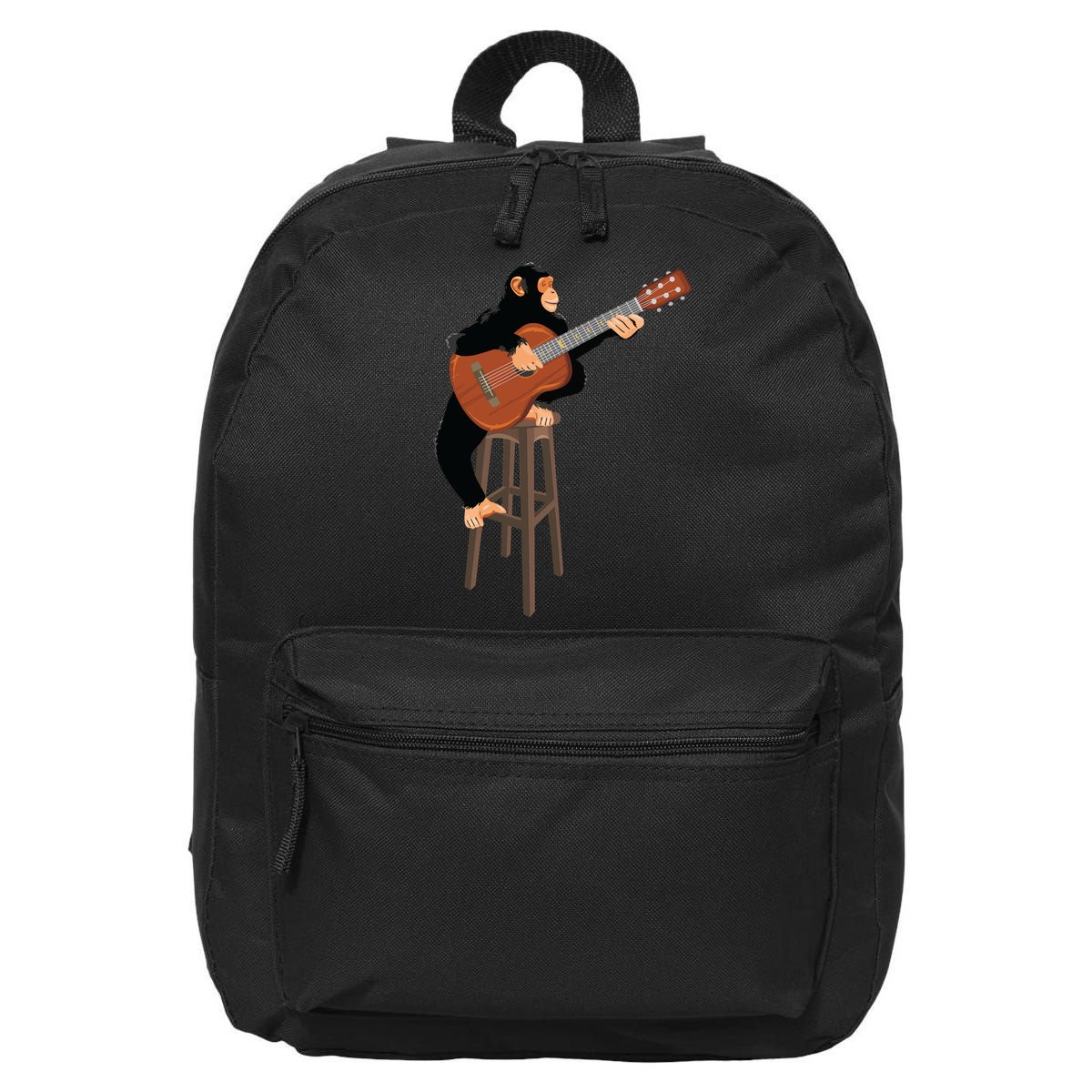 Chimpanzee Playing Acoustic Guitar. Funny Monkey 16 in Basic Backpack