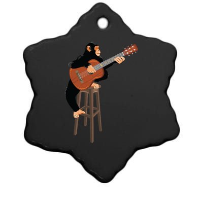 Chimpanzee Playing Acoustic Guitar. Funny Monkey Ceramic Star Ornament