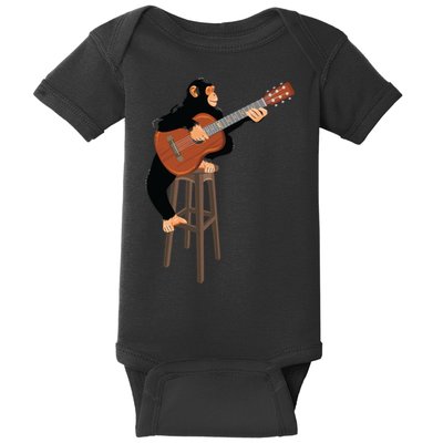 Chimpanzee Playing Acoustic Guitar. Funny Monkey Baby Bodysuit