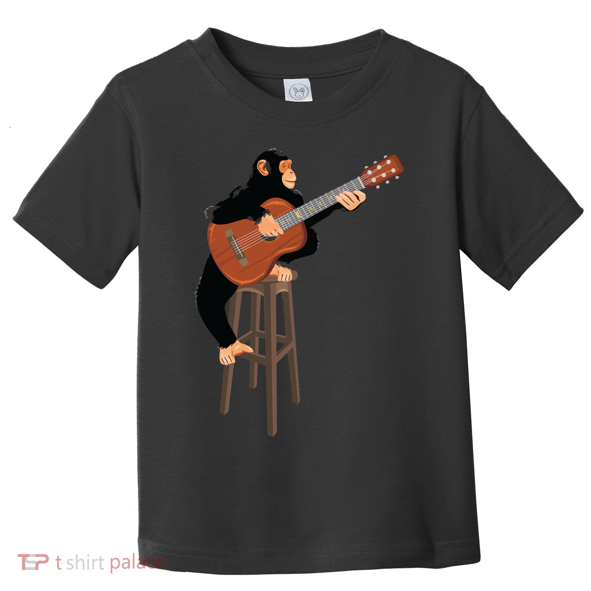 Chimpanzee Playing Acoustic Guitar. Funny Monkey Toddler T-Shirt