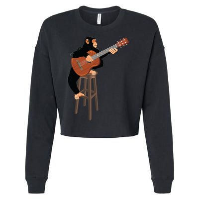 Chimpanzee Playing Acoustic Guitar. Funny Monkey Cropped Pullover Crew