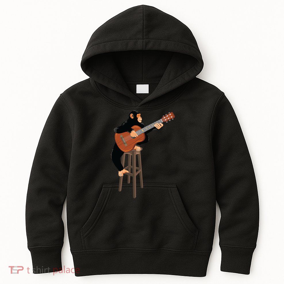 Chimpanzee Playing Acoustic Guitar. Funny Monkey Kids Hoodie