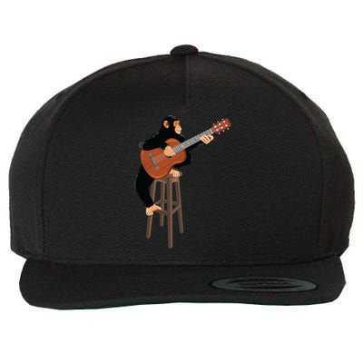Chimpanzee Playing Acoustic Guitar. Funny Monkey Wool Snapback Cap