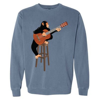 Chimpanzee Playing Acoustic Guitar. Funny Monkey Garment-Dyed Sweatshirt