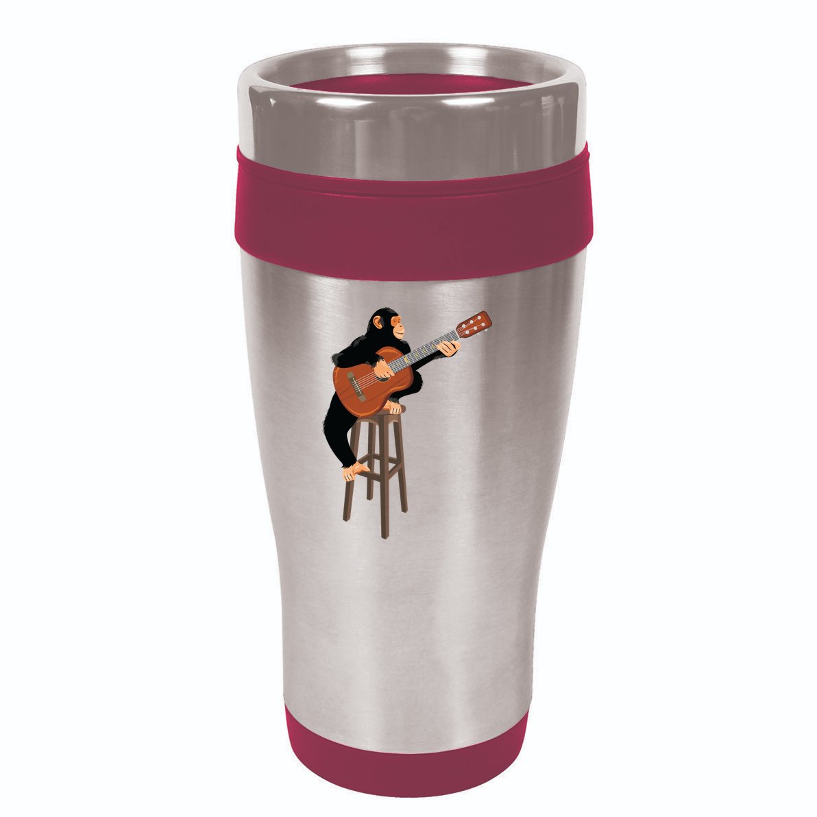 Chimpanzee Playing Acoustic Guitar. Funny Monkey 16oz Travel Tumbler