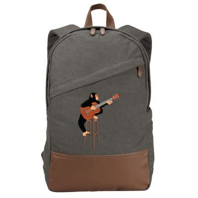 Chimpanzee Playing Acoustic Guitar. Funny Monkey Cotton Canvas Backpack