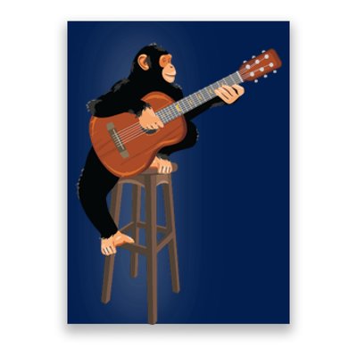 Chimpanzee Playing Acoustic Guitar. Funny Monkey Poster