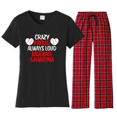 Crazy Proud Always Loud Baseball Grandma Funny Baseball Women's Flannel Pajama Set