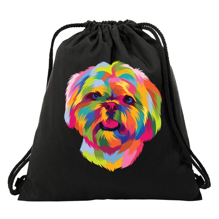 Colorful Pop Art Shih Tzu Portrait Shitzu Puppy Owner Drawstring Bag